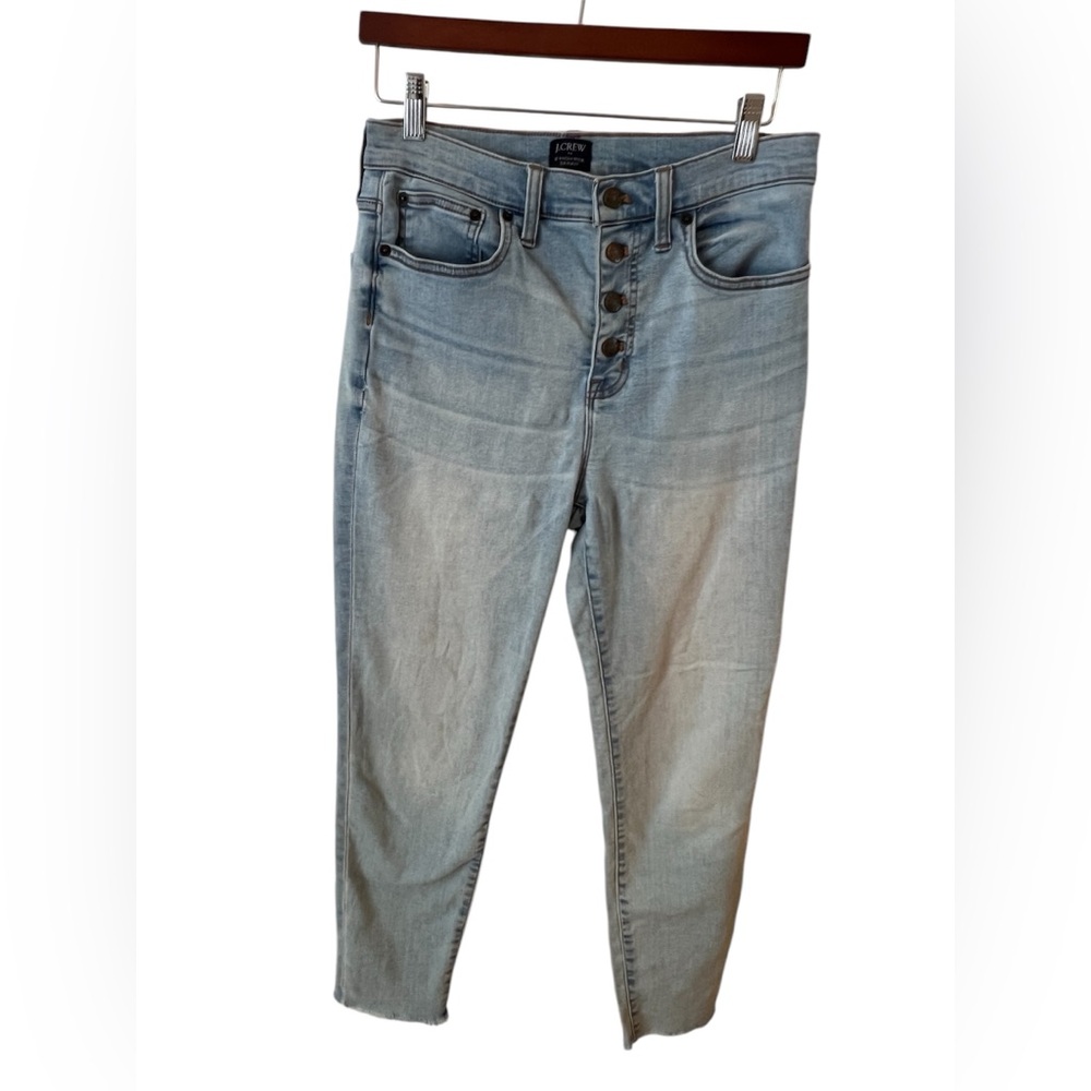 J Crew button fly light wash high rise skinny jeans size 28